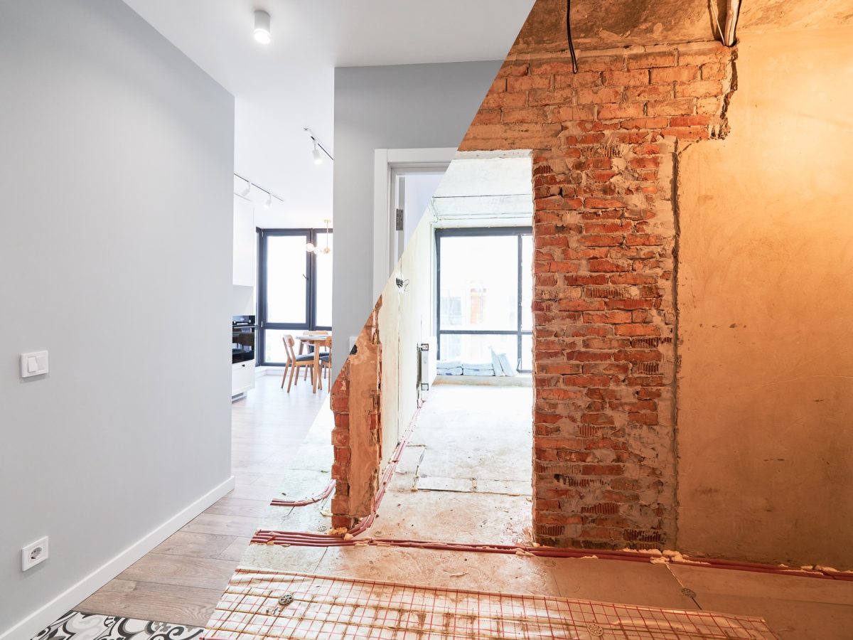 Apartment with heated floor before and after renovation.